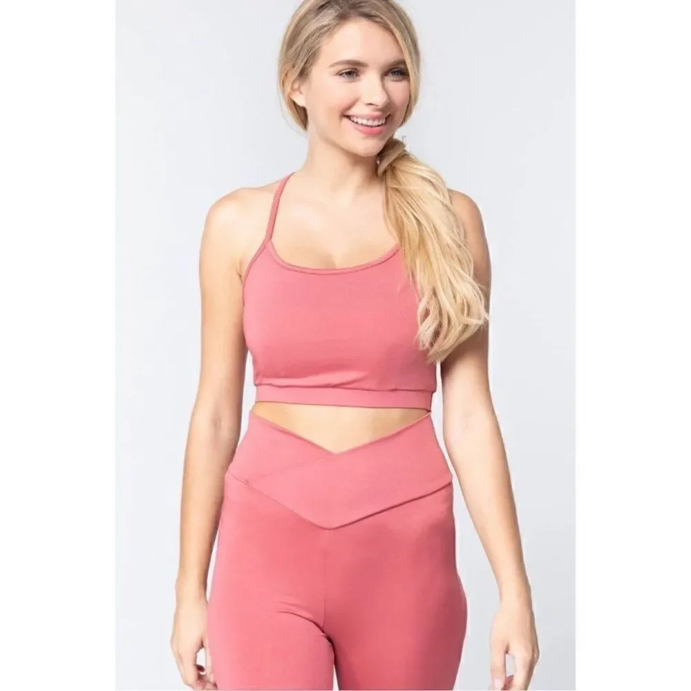 NWT - 2 Cami Bra Top Workout Criss Cross  Burgundy and Rose Pink -Size Large